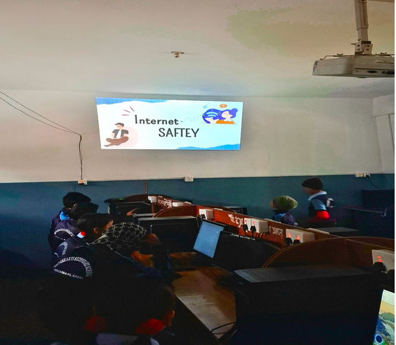 Students participating in an interactive internet safety presentation